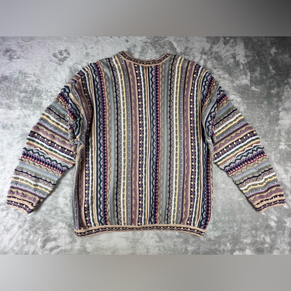 Vintage Tundra Canada 3D Knit Sweater Mens Large Purple Cosby Biggie Coogi Style - Picture 2 of 10